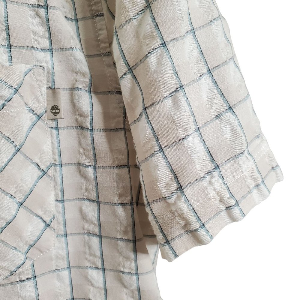 Timberland Mens Sz XXL Shirt Slim Fit Button Up Textured Camp 100% Cotton Plaid - Picture 5 of 7